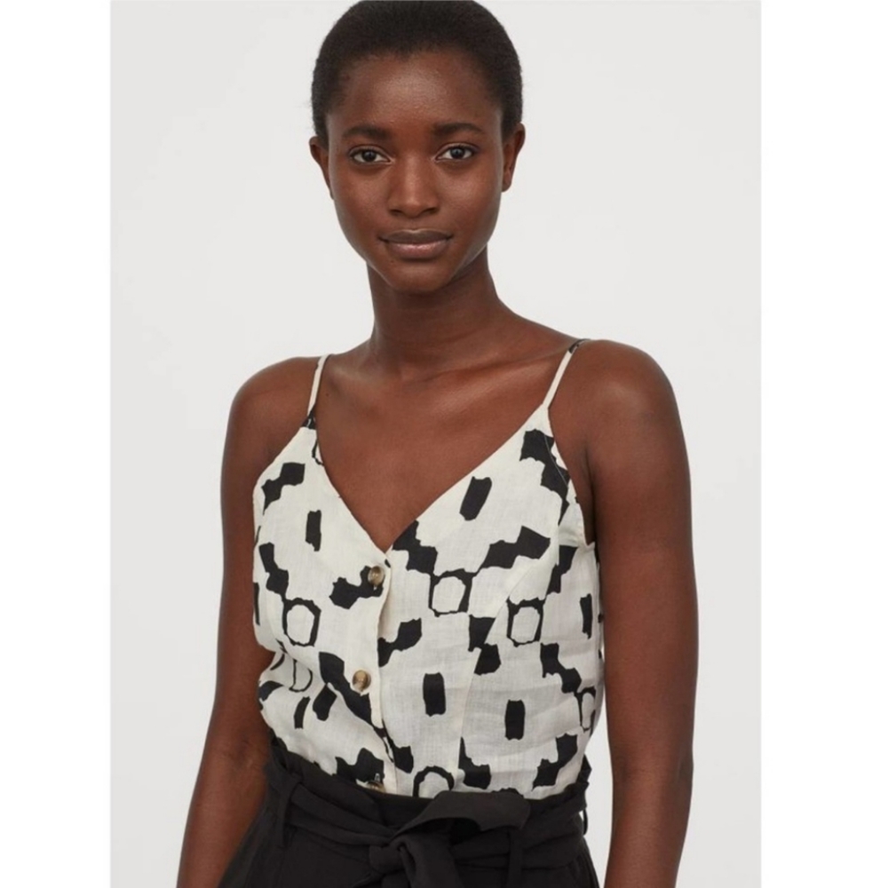 H&M 100% Linen Geometric Print Tank Top